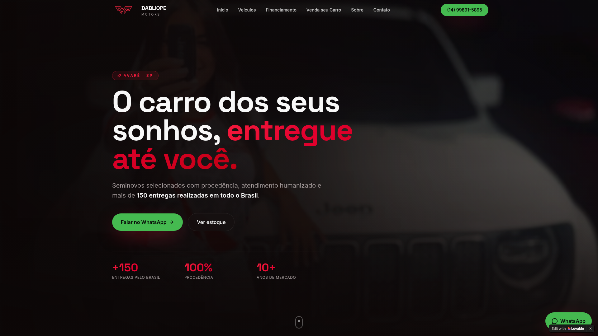 Site DABLIOPE Motors entregue pela VEXON